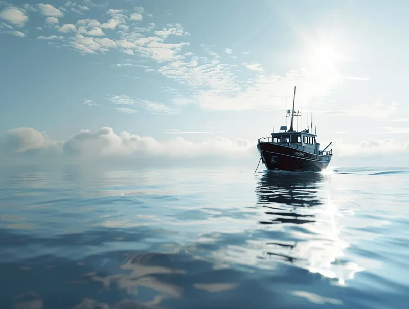A small fishing boat on a calm sea