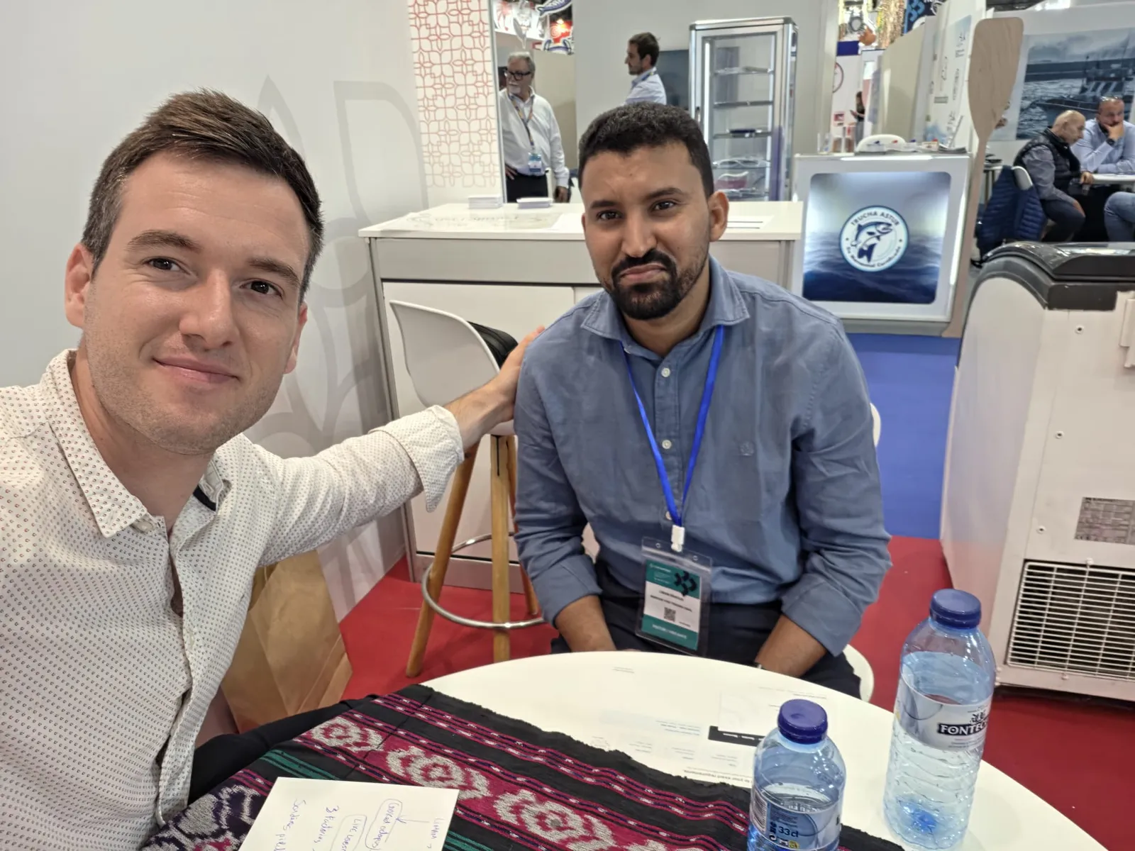 A meeting at a table on the Indonesia pavilion