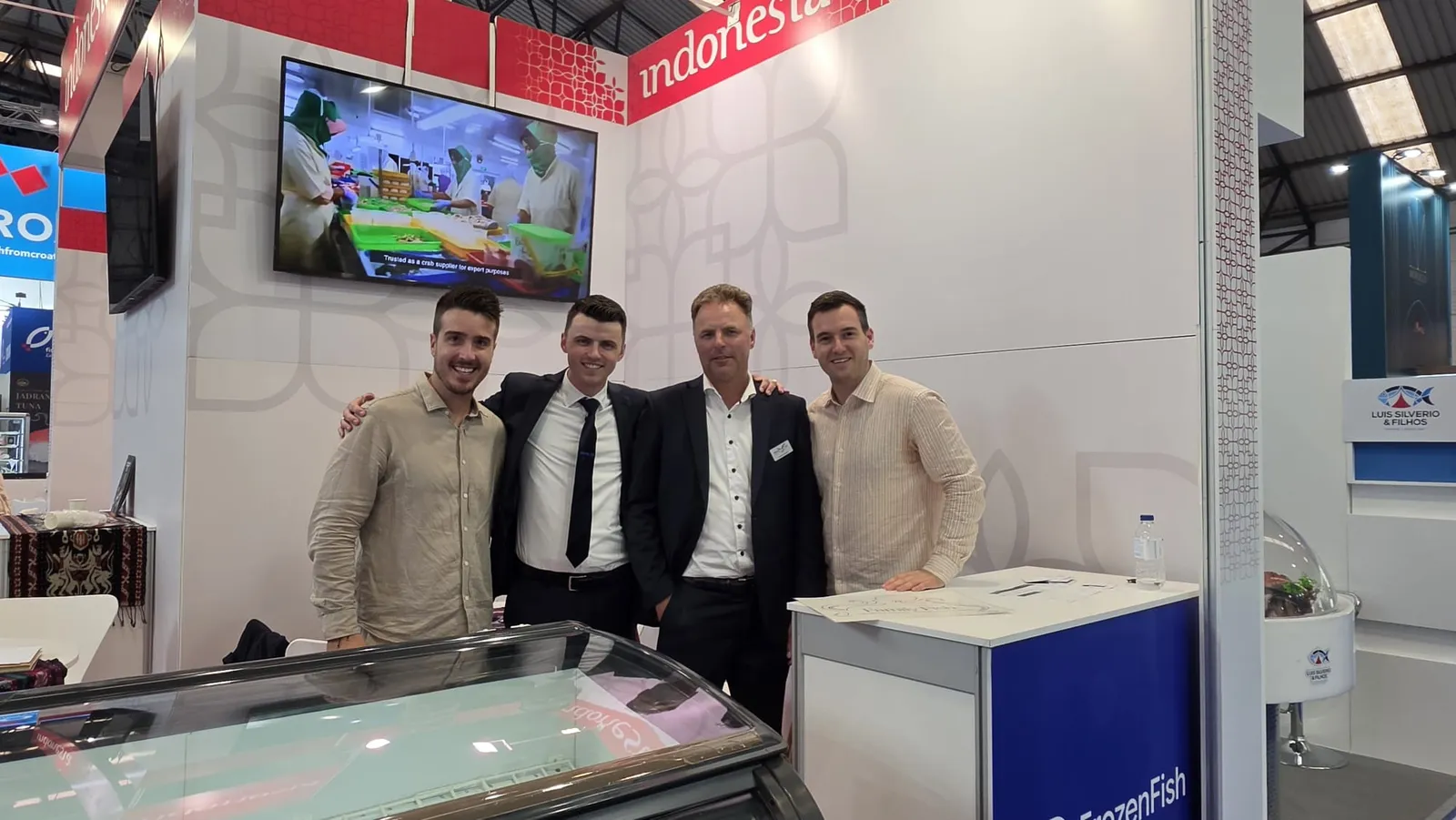 The FrozenFish team at its counter on the Indonesia pavilion at Conxemar, Vigo