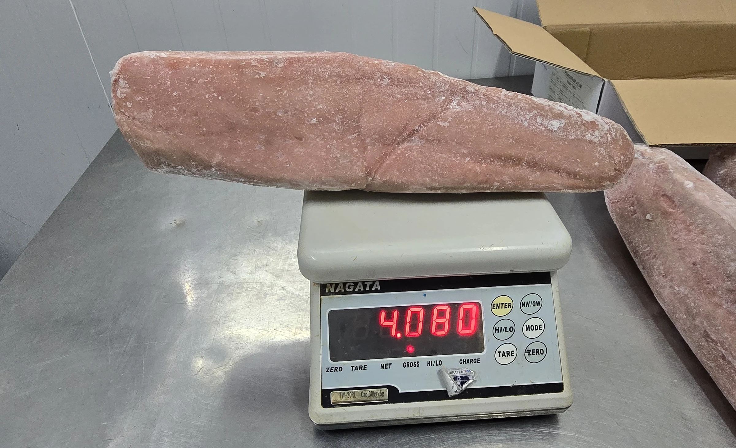 Frozen tuna loin on a scale, photograph supplied by FrozenFish